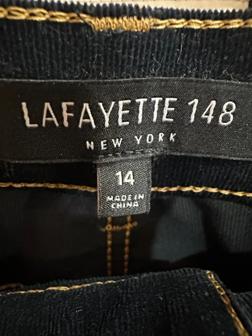 Lafayette 148 Dark Navy Wide-Leg velvety Pants with Contrast Stitching size 14 - Picture 5 of 6
